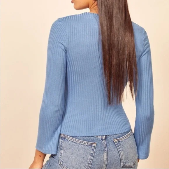 Reformation Sz 2 XS Gellar Long Sleeve Ribbed V Neck Cardigan Stretch XXS - Picture 2 of 7